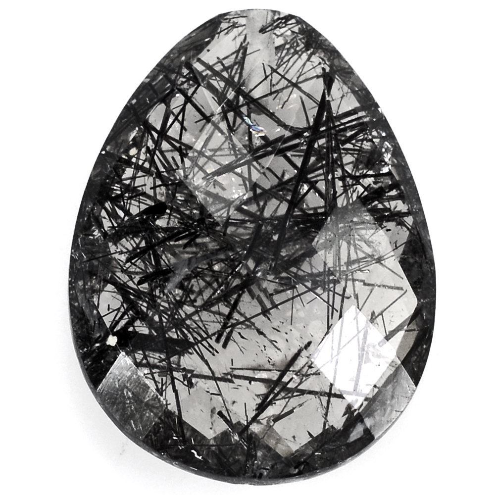0061164 black rutile quartz briolette pear half drill 20x15mm 1118 cts