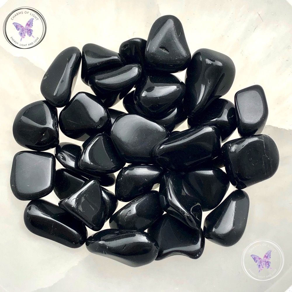 black obsidian tumble stone T 2 D 14071 I 261 G 0 V 2